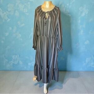 Terra & Sky 0x(14w) Long Sleeve Maxi Style Dress Black/Gray